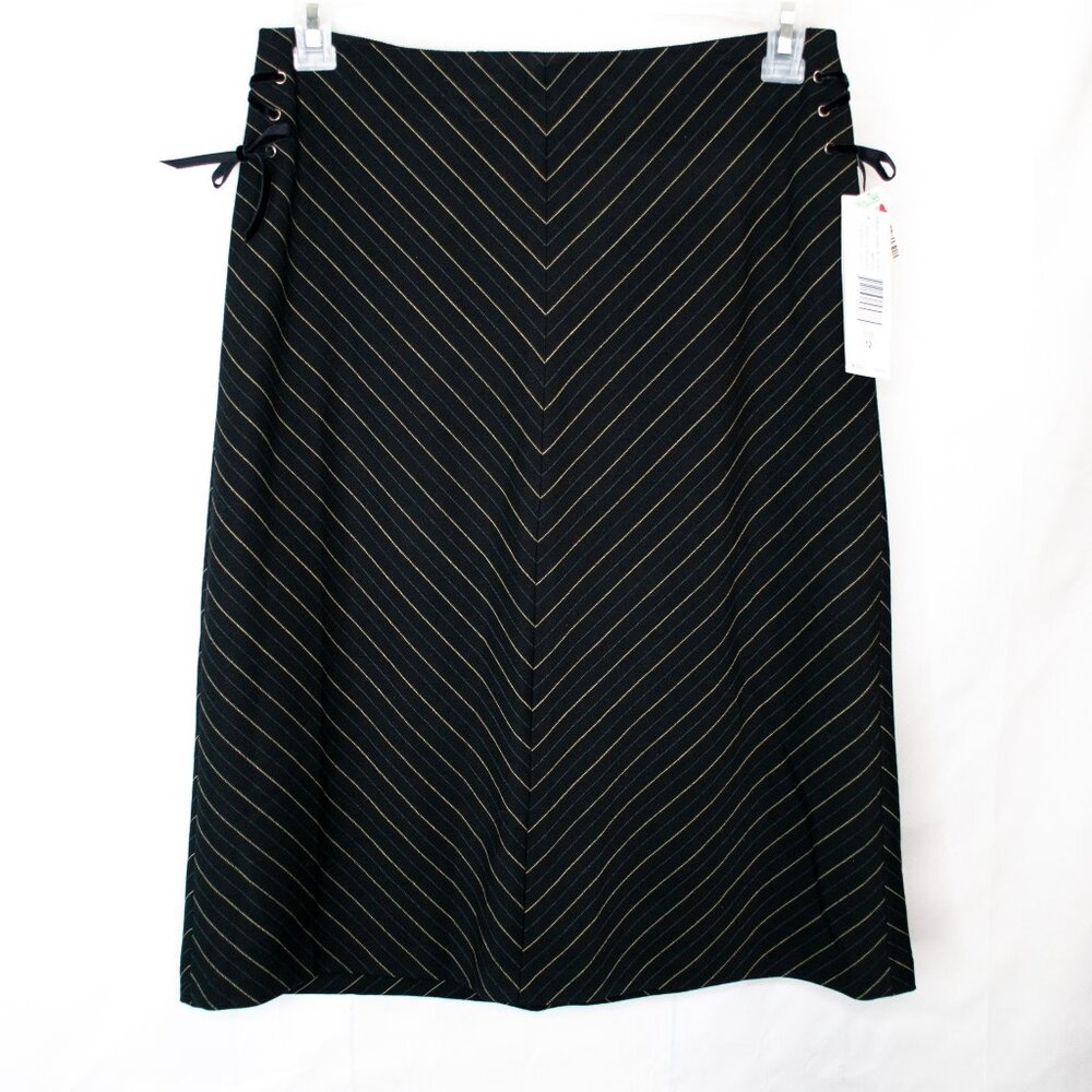 NEW Prophecy Lace Up Side Striped Skirt Womens 12 Black Stretch Work Casual Y12
